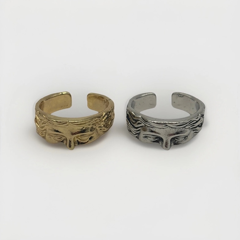 Y2K Half Face Venus Greek Fashion Ring Adjustable Size Gold/Silver Tone Alloy